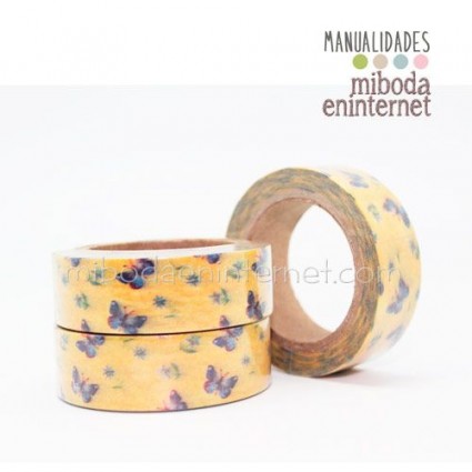 Washi tape Mariposas con fondo amarillo