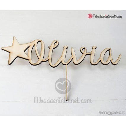 Cake Topper Nombre Estrella de madera