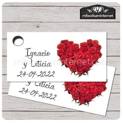 Etiqueta Detalle Boda T602 Rosas Corazon