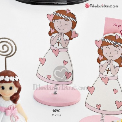 Sujeta tarjetas Niña Comunión Corazones Madera
