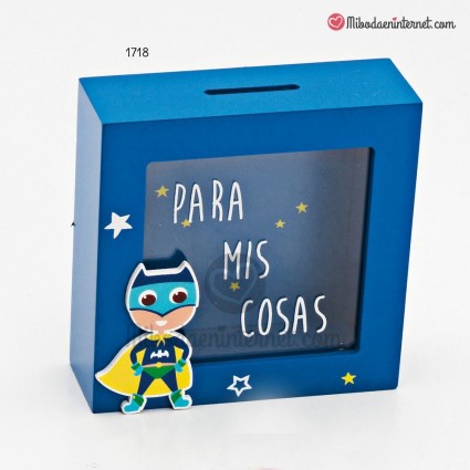 Hucha madera azul Superheroe