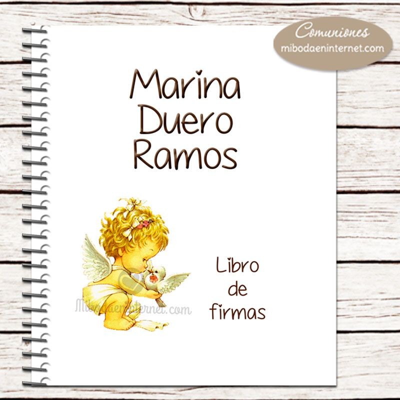 Libro Firmas Comunión grande con dibujo de niña con un angelito