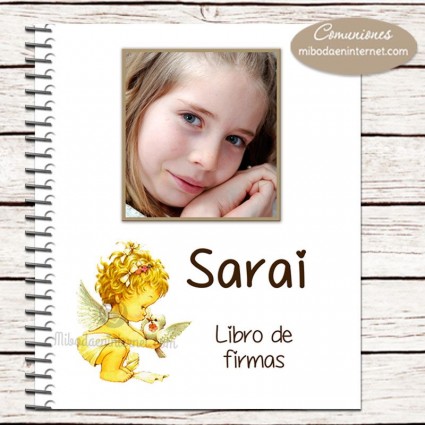 Libro Firmas Comunión pequeño con dibujo de niña de perfil con un gatito