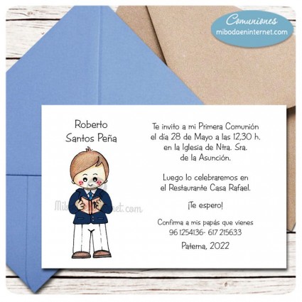 Invitación Primera Comunión con sobre 