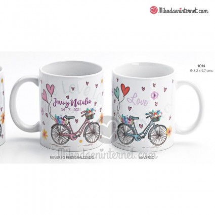 Taza Boda Bicicleta Corazones con caja regalo