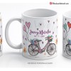 Taza Boda Bicicleta Corazones personalizada con Nombres de los novios y Fecha de la Boda
