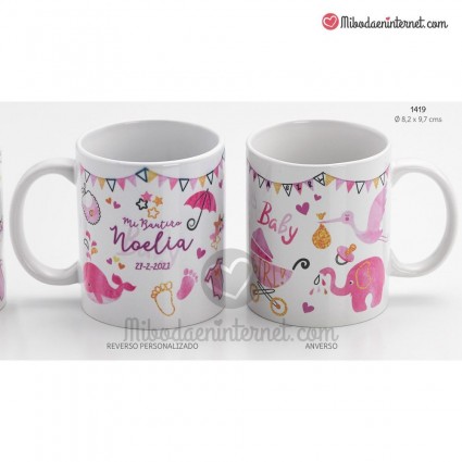 Taza Bautizo Bebé Rosa con caja regalo