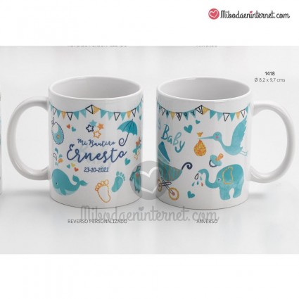 Taza Bautizo Bebé Celeste con caja regalo