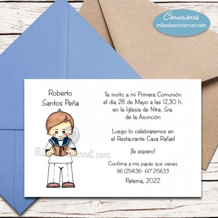 Invitación Primera Comunión con sobre lavanda o kraft