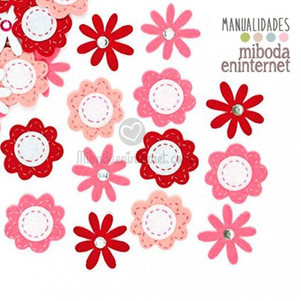 Pack 12 flores fieltro surtidas adhesivas para manualidades