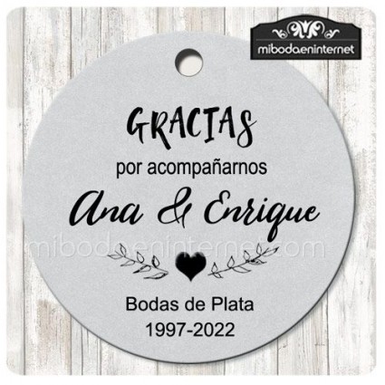 Etiqueta redonda GRACIAS bodas plata 25 aniversario