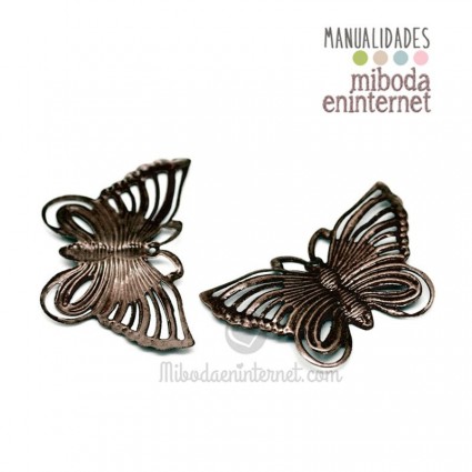 4 ud conector hueco filigrana bronce mariposa 40x30 mm