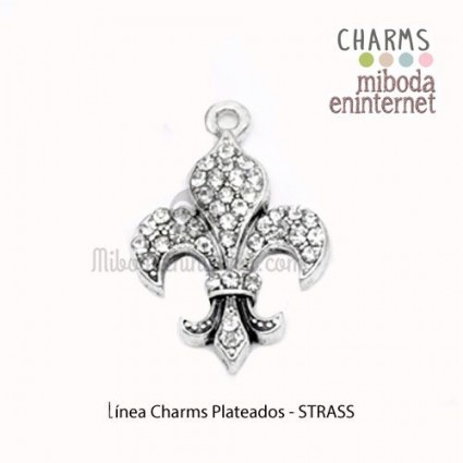 Charm Strass plateado flor de Lys 24x16mm