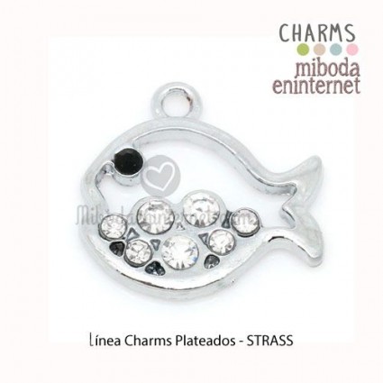 Charm Strass plateado pez 21x20mm