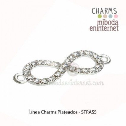 Charm conector Infinito strass tipo Swarovski plateado 