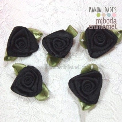 3 ud Flor raso negro con hojas verdes
