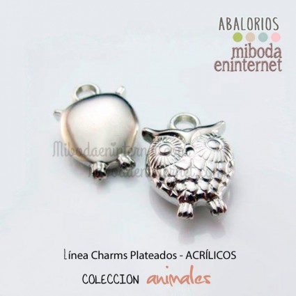 Abalorio Acrílico plateado charm buho 3D