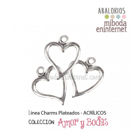 Abalorio Acrílico plateado charm corazón silueta