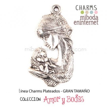 Charm Colgante Madre e Hijo metal plateado grande