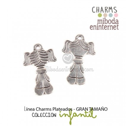 Charm Colgante Niña metal plateado