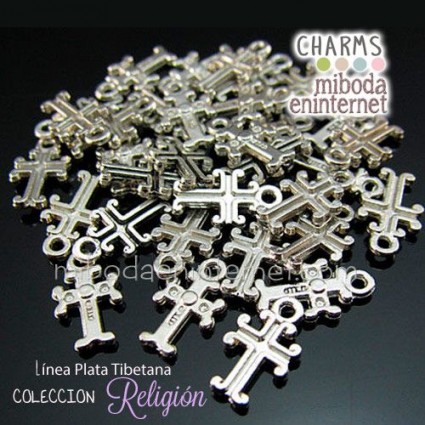 Charm metal plateado Cruz pequeña doble