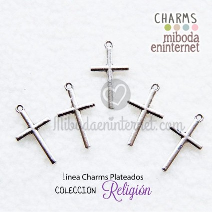 Charm metal plateado Cruz pequeña finita