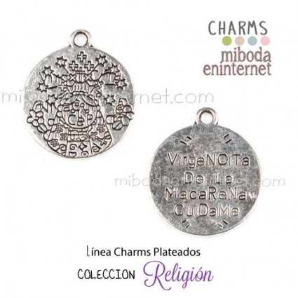 Charm metal plateado medalla Virgen Macarena