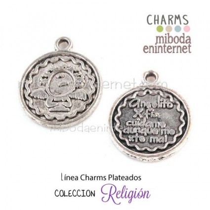 Charm metal plateado medalla Angelito xfis