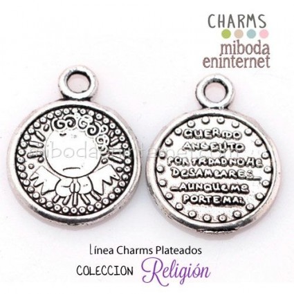 Charm metal plateado medalla Angelito no me desampares