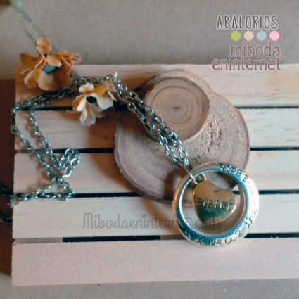 Collar Circulo con frase y corazón dorado Sister con cadena 60 cms