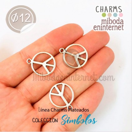 Charm metal plateado Simbolo Paz 12mm