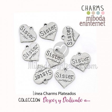 Charm metal plateado corazón Sister 