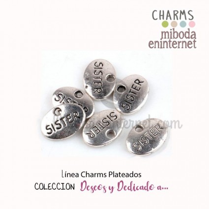 Charm metal plateado ovalo Sister 