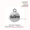 Charm metal plateado redondo BELIEVE