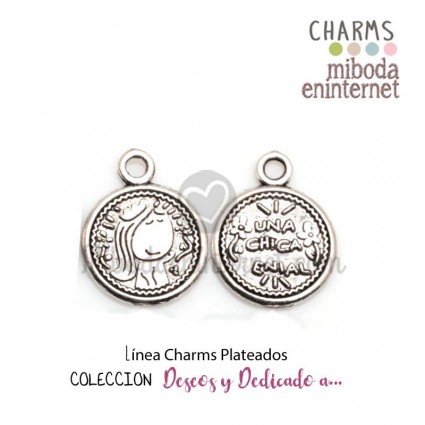 Charm metal plateado redondo CHICA GENIAL