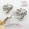 Charm metal plateado corazón labrado Sweet 16