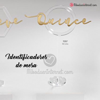 Identificador de mesa Círculo metacrilato, letras espejo doradas