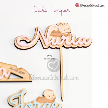 Cake Topper bebé nombre rosa