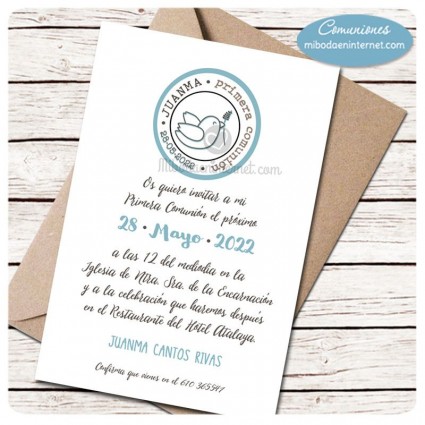 Invitación Primera Comunión modelo Paloma