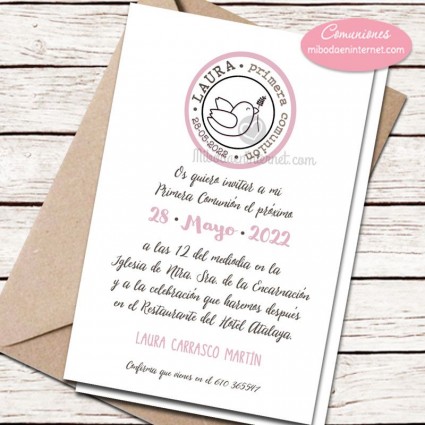 Invitación Primera Comunión modelo Paloma