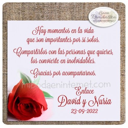 Tarjeta de agradecimiento Boda texto Hay...