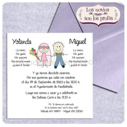 Invitacion Boda Novios Felices Cuadrada