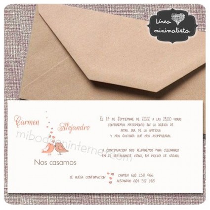 Invitación boda Affinity rectangular con sobre kraft