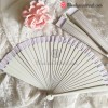 Pack 12 ud abanico madera y tela blanco 23 cms