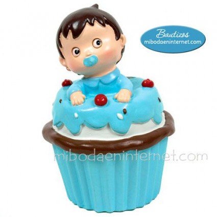 Figura Pastel Niño Cupcake celeste hucha