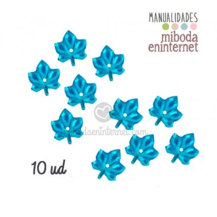 Pack 10 ud piezas decorativas hoja de arce en azul 10mm