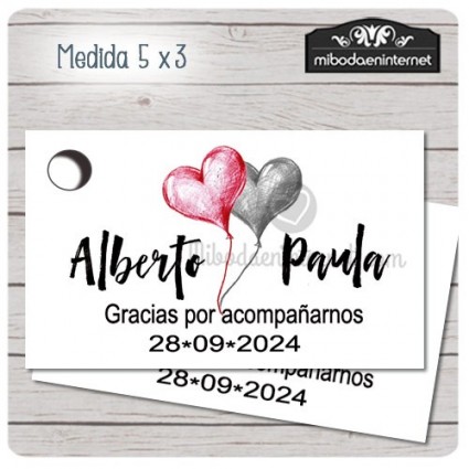 Etiqueta Detalle Boda Globos Corazón