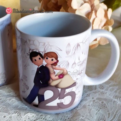 Taza Bodas Plata personalizada con caja regalo