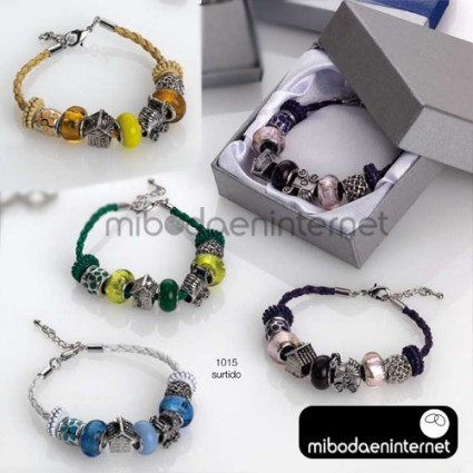 Pulsera Charms Metal y Cristal Stda. Caja Regalo