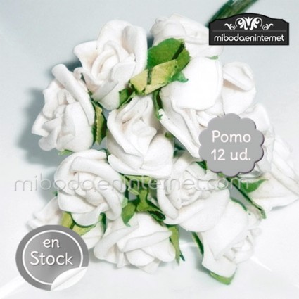 Flor Rosa foam blanca pomo de 12 ud